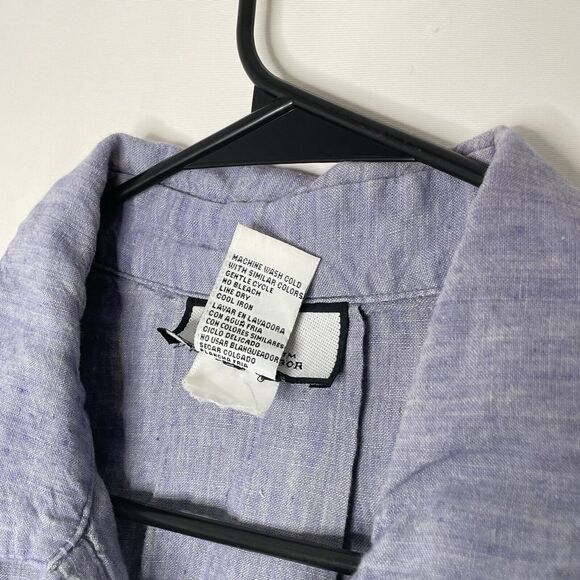 Bice Womens Shirt Linen Raw Weave XL Classic Button Front Coastal Classic Blue - Picture 5 of 7